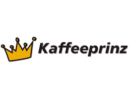 Logo mit gelber Krone und dem Text "Kaffeeprinz" in schwarzer Schrift.