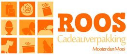 Oranje logo van Roos Cadeauverpakking met verschillende iconen; "Mooier dan Mooi" tekst.