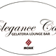 Logo di Elegance Café, Gelateria Lounge Bar, su sfondo bianco con scritta Moak in rosso.