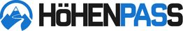 Logo mit Bergmotiv und Schriftzug "Höhenpass" in Schwarz und Blau.