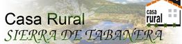 Texto: Casa Rural Sierra de Tabanera, fondo de paisaje natural con logo de casa estilizada.