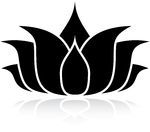 Flor de loto negra con reflejo en el fondo blanco.