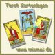 Tarotkarten: Der Magier, Zwei der Kelche, Königin der Münzen. Text: "Tarot Kartenlegen".