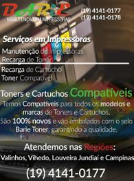 Imagem publicitária de serviços de manutenção e recarga de impressoras da Barie Toner.