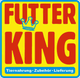 Gelbes Logo mit roter Schrift "Futter King", darunter "Tiernahrung - Zubehör - Lieferung".