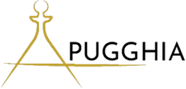 Logo con figura stilizzata dorata e scritta "PUGGHIA".