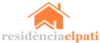 Logo de "residència el pati" con una casa naranja sobre el texto.