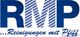Logo mit den Buchstaben "RMP" und dem Slogan "Reinigungen mit Pfiff" darunter in Blau.