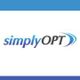 Logo with text "simplyOPT" in blue and black on a white and blue background.