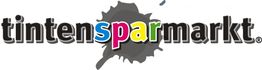 Logo "tintensparmarkt" mit Farbtropfen in Blau, Magenta, Gelb und Grün.