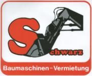 Logo mit rotem "S", das Bagger darstellt. Text: "Schwarz Baumaschinen-Vermietung".