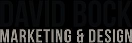 Schwarzer Hintergrund mit dem Text: "DAVID BOCK MARKETING & DESIGN" in weißer Schrift.