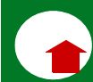 Cerchio bianco con freccia rossa a forma di casa su sfondo verde.