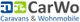 Logo mit Symbolen für Wohnwagen und Wohnmobil, Text: "CarWo Caravans & Wohnmobile".