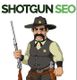 Cartoon sheriff with a shotgun, text "SHOTGUN SEO" above in bold letters.