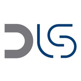 Logo con lettere stilizzate "DLS" in grigio e blu su sfondo bianco.
