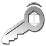 Silberner Schlüssel mit geometrischem Muster im Griff.