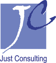 Logo mit den Buchstaben "JC" und dem Schriftzug "Just Consulting" auf blauem Hintergrund.