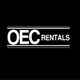 Bold white "OEC Rentals" text on a black background with horizontal lines.