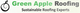 Green Apple Roofing logo with the tagline "Sustainable Roofing Experts."