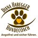 Logo mit Pfotenabdruck und Herz, Text: Diana Habegger Hundecoach. Angstfrei und sicher führen.