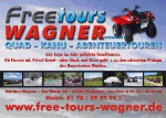 Werbung für Free Tours Wagner mit Quad und Naturbildern, Kontaktinfos und Website.