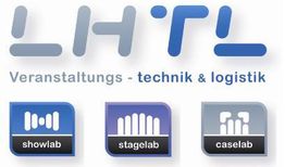 Logo mit Schriftzug "LHTL" und Icons: showlab, stagelab, caselab. Schnörkelloses Design.
