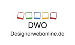 Logo mit fünf bunten Quadraten über den Buchstaben "DWO" und der Website-URL "Designerwebonline.de".
