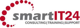 Logo von smartIT24 mit Schriftzug "CONSULTING | TRAINING | SUPPORT" und roten Punkten.