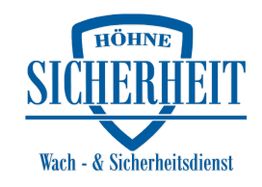 Logo mit Text "Höhne Sicherheit: Wach- & Sicherheitsdienst", blau auf weißem Hintergrund.