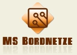 Logo: Braunes Symbol mit Kreisen und Linien über "MS Bordnetze" in fetter Schrift auf hellem Hintergrund.