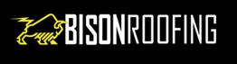 Yellow bison logo and "BISONROOFING" in white text on a black background.