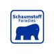 Logo mit der Aufschrift "Schaumstoff Paradies" und stilisiertem blauen Elefanten.