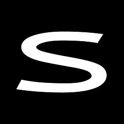 Witte letter "S" op een zwarte achtergrond.