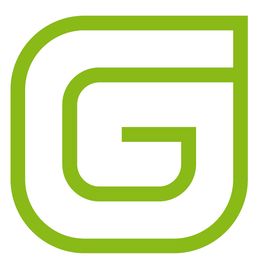 Grünes, stilisiertes "G" in einem minimalistischen, umrissenen Design auf weißem Hintergrund.