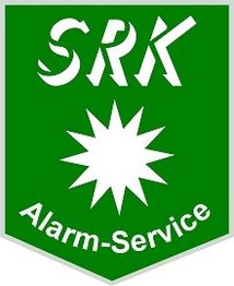 Grünes SRK-Logo mit weißem Stern und Schriftzug "Alarm-Service" darunter.