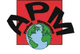 Logo mit der Erde und den Buchstaben APM auf rotem Hintergrund.