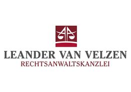 Logo mit Waage-Symbol und Text: Leander Van Velzen, Rechtsanwaltskanzlei.