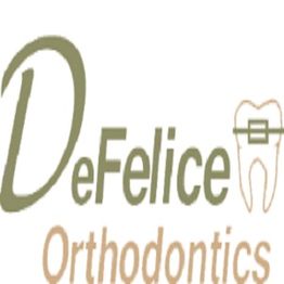 "DeFelice Orthodontics logo with a tooth graphic featuring braces."