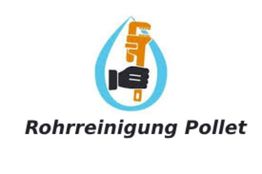 Logo mit Wasserrohr-Symbol und Rohrzange. Text: "Rohrreinigung Pollet".