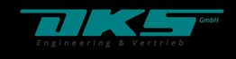 Logo von DKS GmbH in türkiser Schrift auf schwarzem Hintergrund, mit Text "Engineering & Vertrieb".