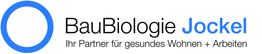 Logo von BauBiologie Jockel mit Slogan: "Ihr Partner für gesundes Wohnen + Arbeiten".
