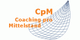 Logo mit Text: "CpM Coaching pro Mittelstand", daneben ein blaues Gitternetz.