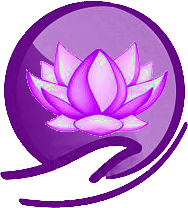 Fiore di loto viola stilizzato su sfondo circolare viola.