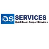Logo with "QS Services: QuickBooks Support Services" text and a blue graphic design element.