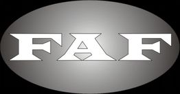 Ovales Logo mit "FAF" in großen, weißen Buchstaben auf grauem Hintergrund.