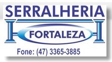Logotipo com texto: "Serralheria Fortaleza" e telefone (47) 3365-3885.