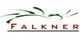 Logo mit grünem, geschwungenem Design und dem roten Schriftzug "Falkner" darunter.