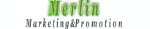 Grüner und schwarzer Text: "Merlin Marketing & Promotion" vor weißem Hintergrund.