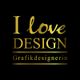 Schwarzer Hintergrund mit goldenem Text: "I love DESIGN Grafikdesignerin".